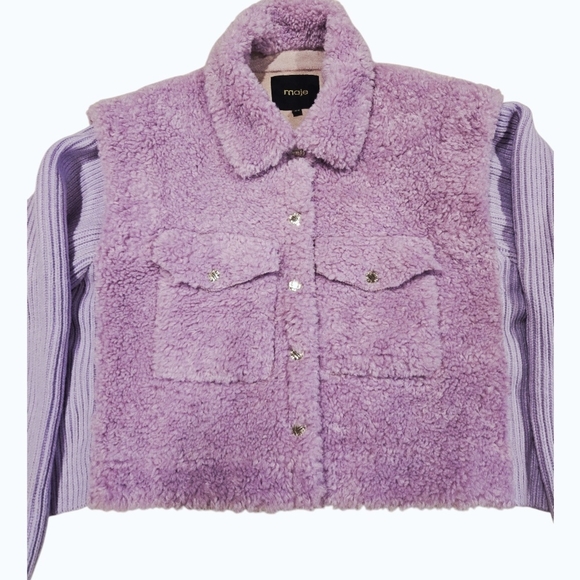 Maje Faux Fur And Knit Jacket Light Purple Size 38 Orig. $550 - Picture 4 of 11